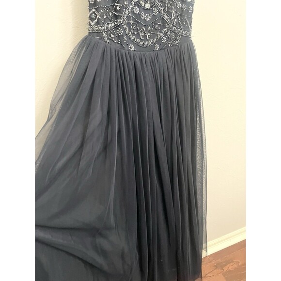 $495 AIDAN MATTOX Navy Embellished Beaded Tulle Formal Dress Gown Size 6 M3020 - Picture 10 of 15